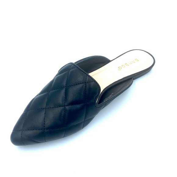 NWT Black Quilted Faux Leather Mules Pointed Toe - Picture 5 of 12